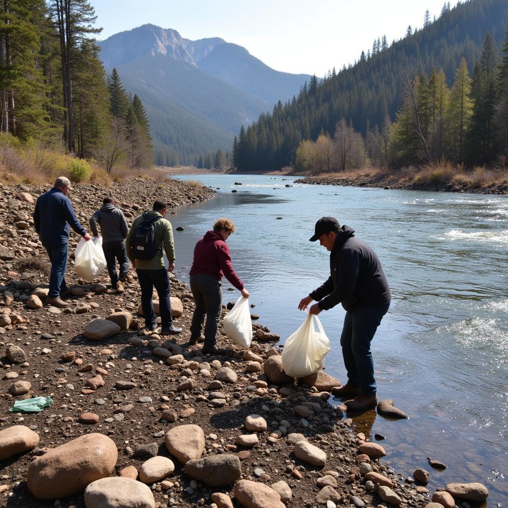 Volunteers Cleaning a Wild River