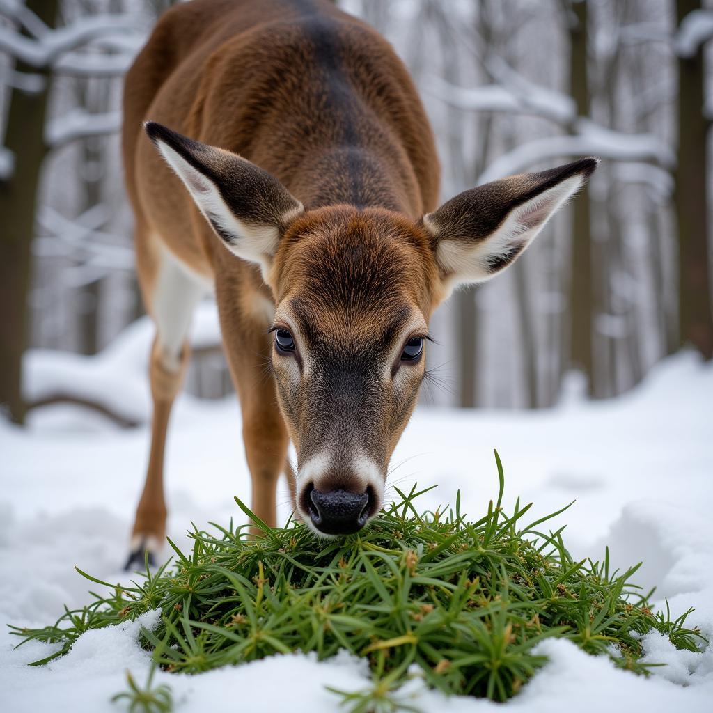 Deer Feeding on a Winter Food Plot