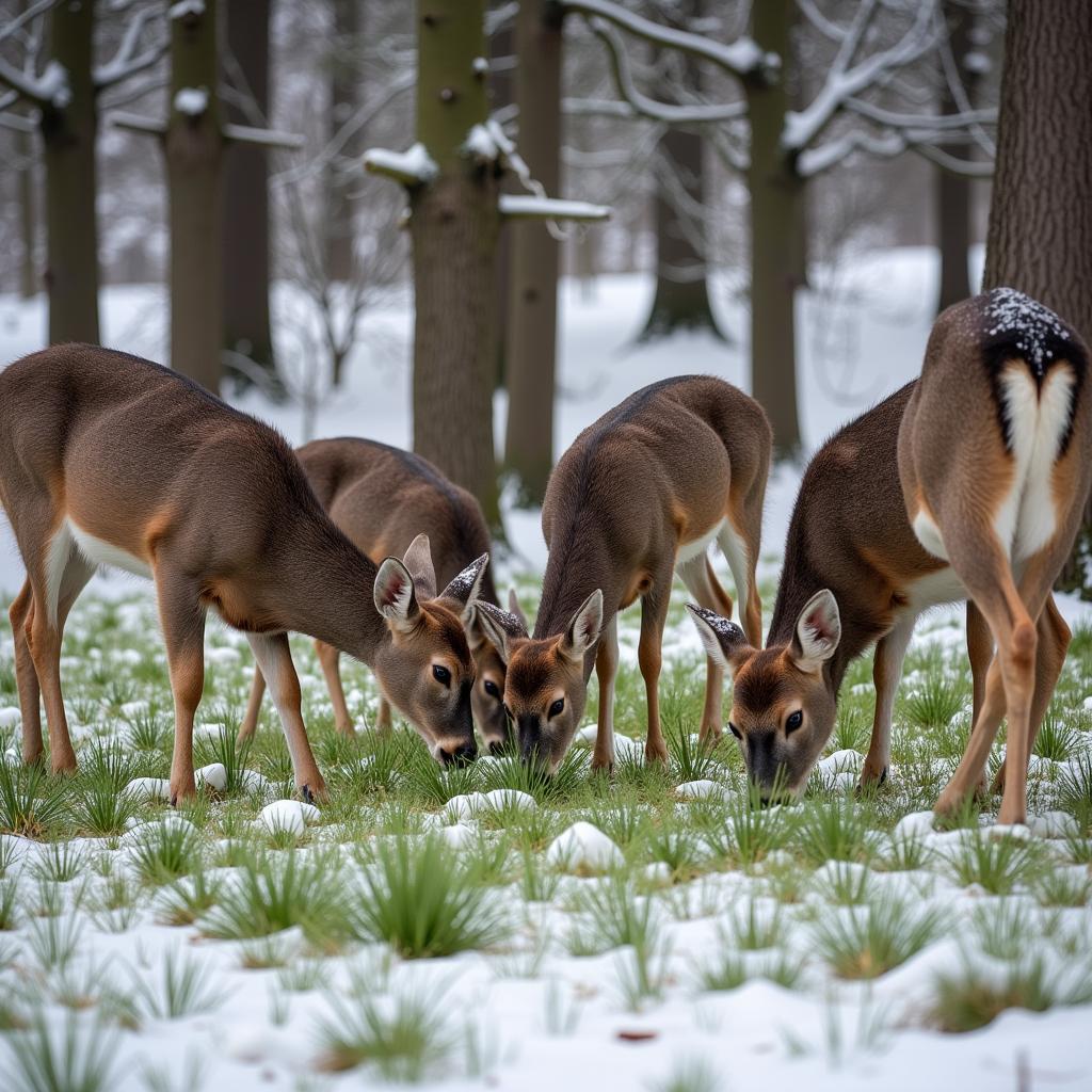 Deer Feeding on a Winter Food Plot