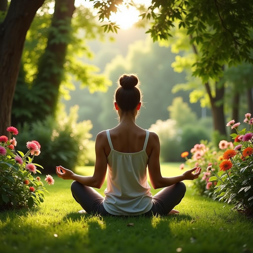 Woman meditating in a peaceful garden