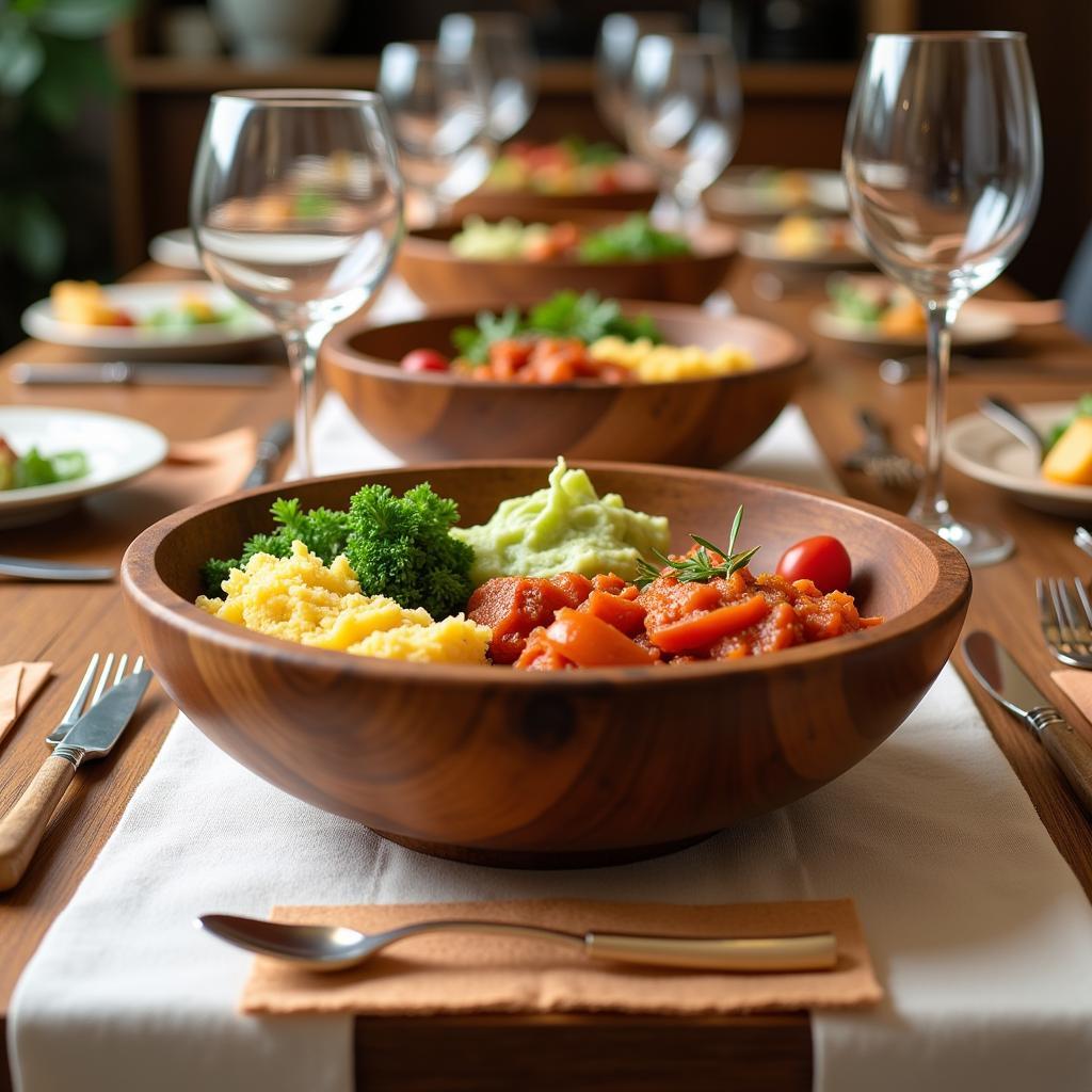 Wood Food Bowls in a Table Setting