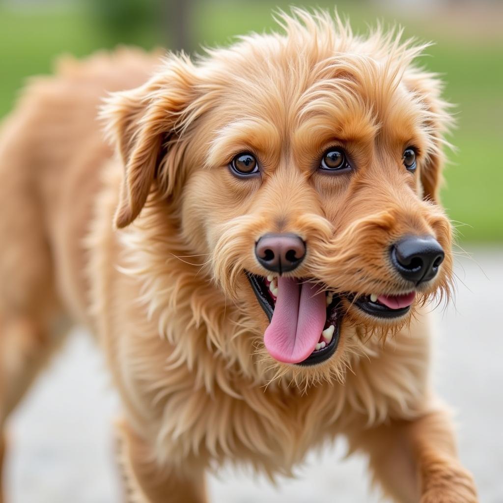 A healthy dog with shiny coat and high energy levels after consuming 28/20 dog food.