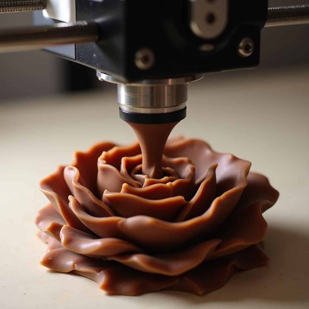 3D food printer creating intricate chocolate designs