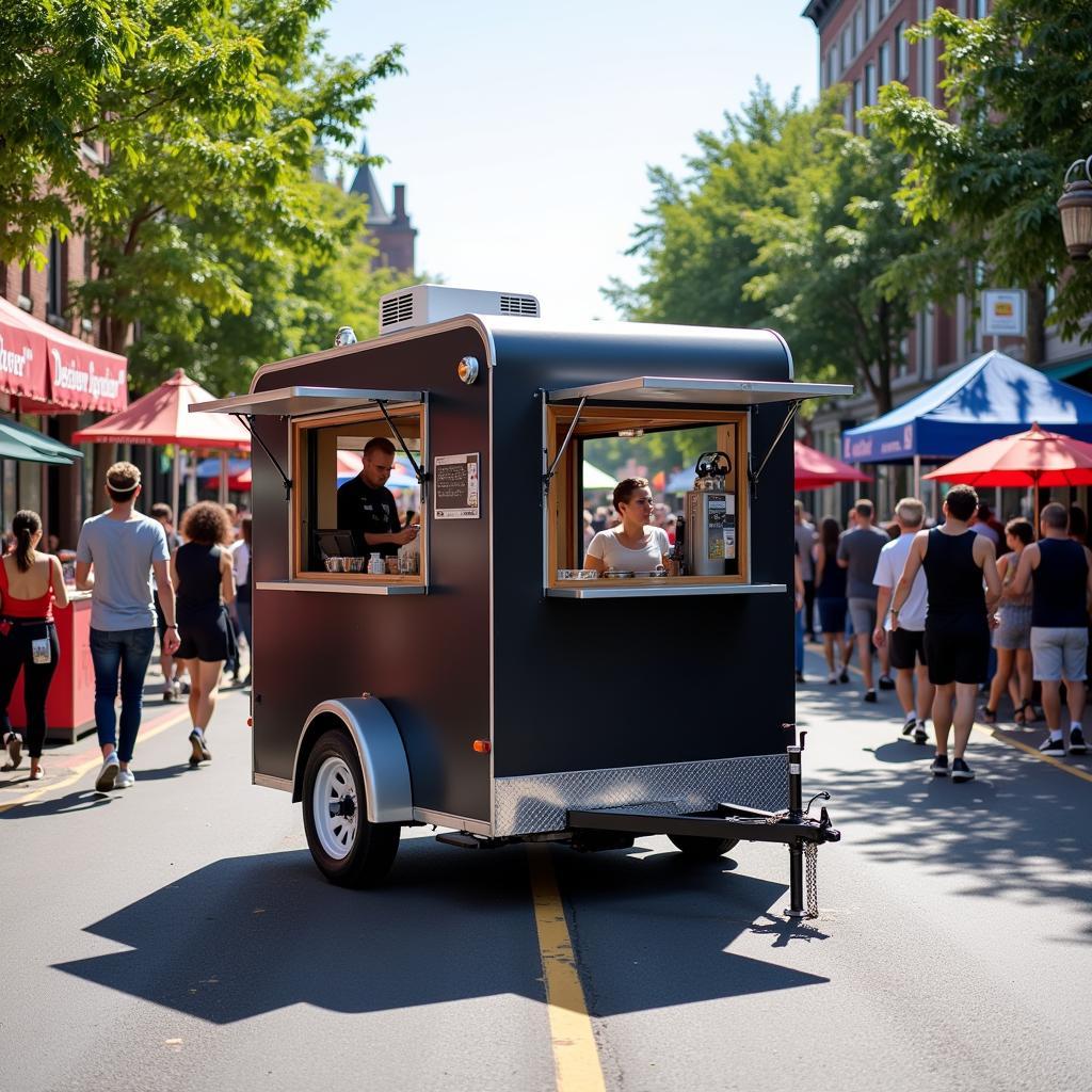 6x12 food trailer easily navigating a busy street during a food truck festival.