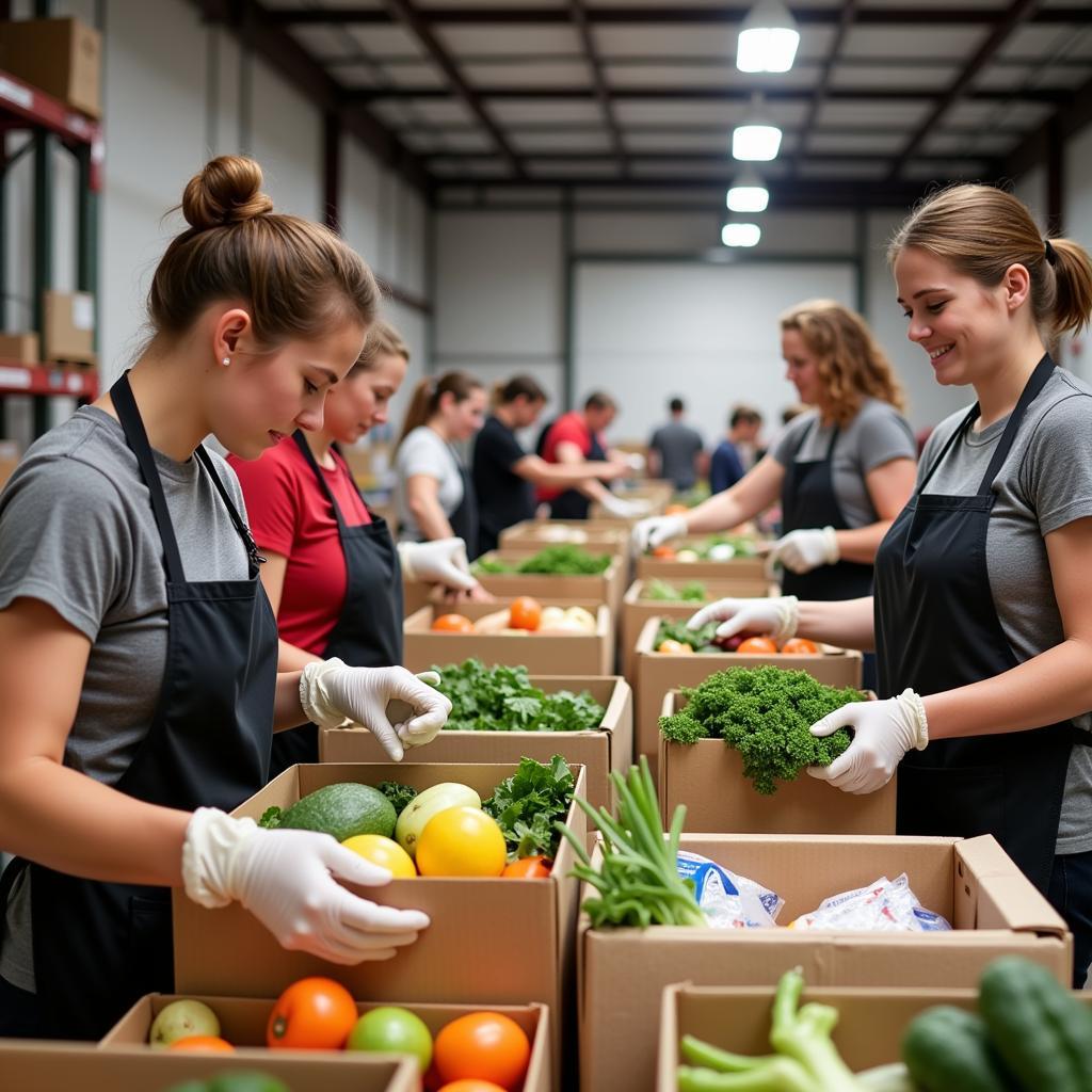 Volunteers sorting and packing food at an Agape Food Pantry