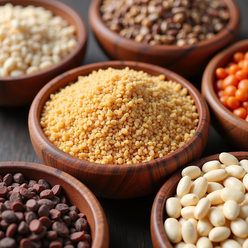 Various ancient grains and legumes arranged in bowls, highlighting their textures and colors.