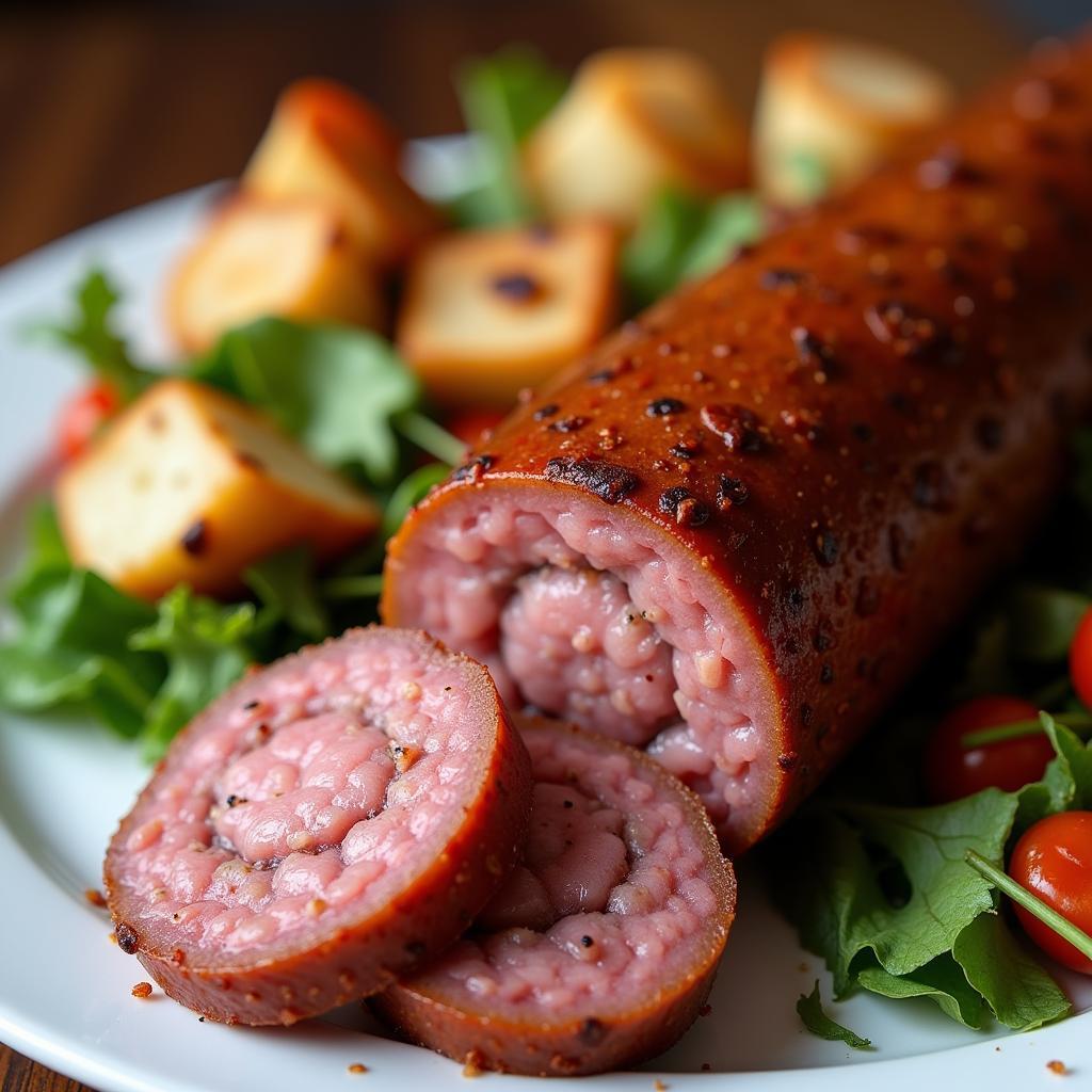 Close-up of Andouillette Sausage on a Plate