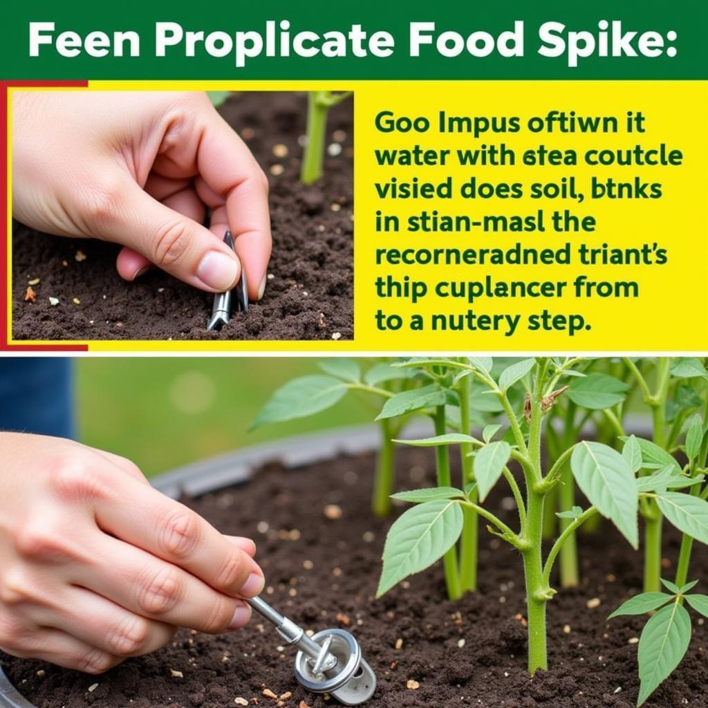 Correctly applying tomato food spikes to the soil.