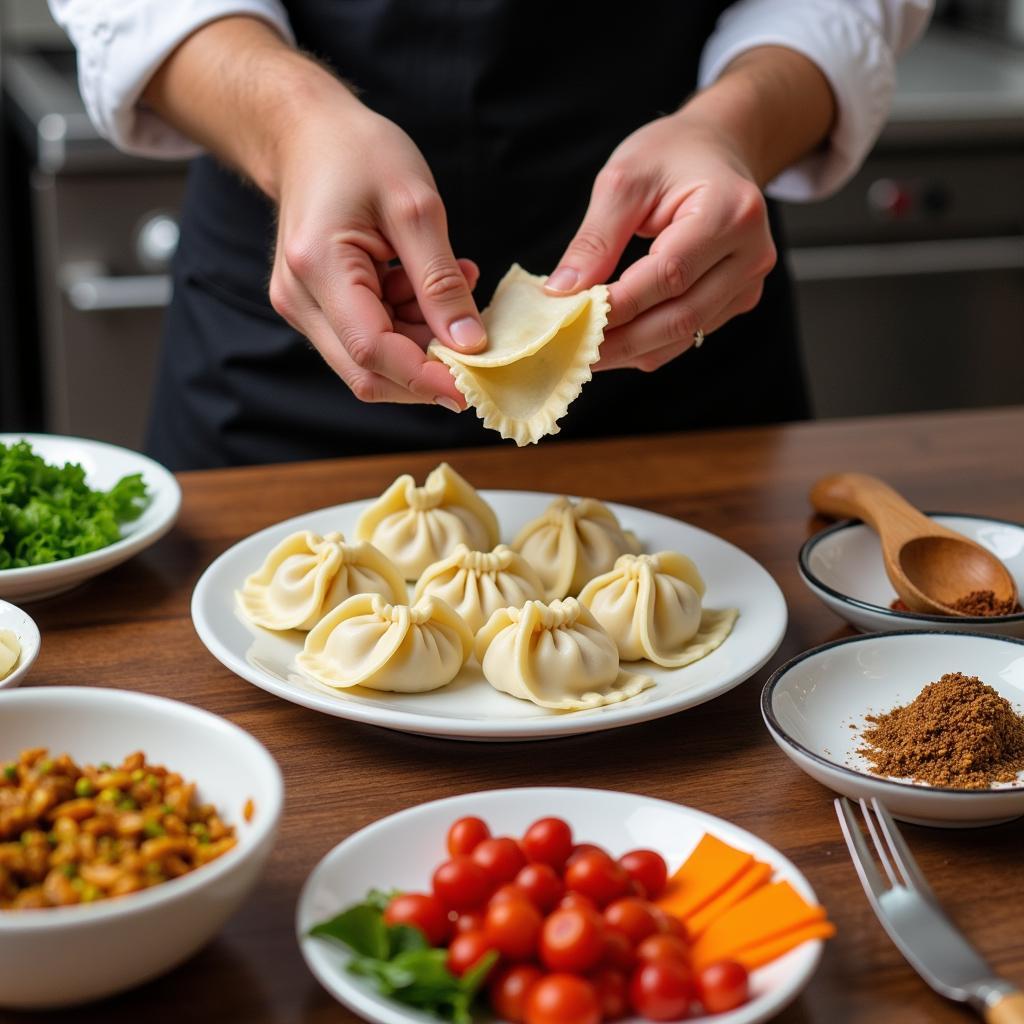 Close-up shot of a chef preparing authentic Asian dishes in a Vero Beach kitchen