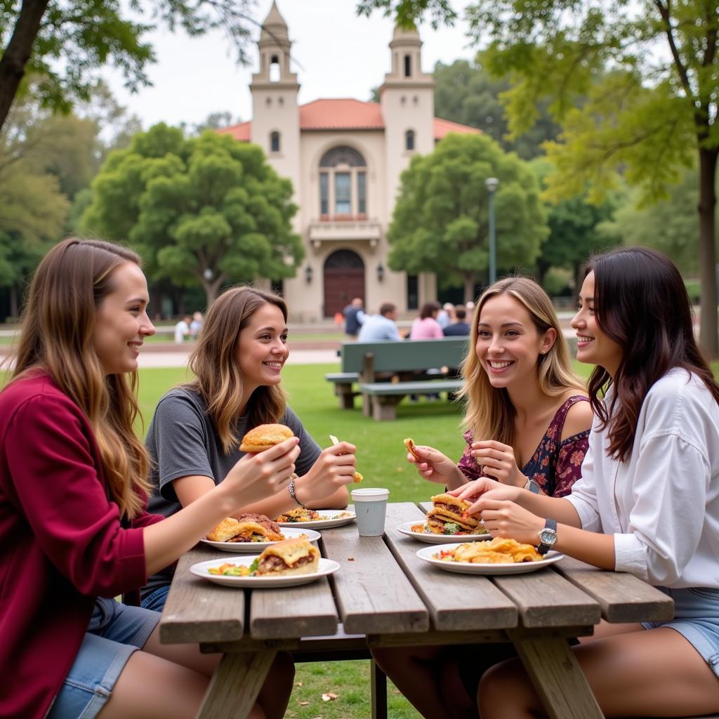 Visitors enjoying food truck meals at Balboa Park.