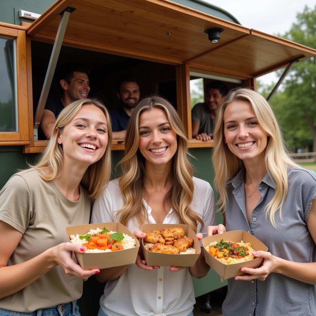 Happy Customers at a Bamboo Food Truck