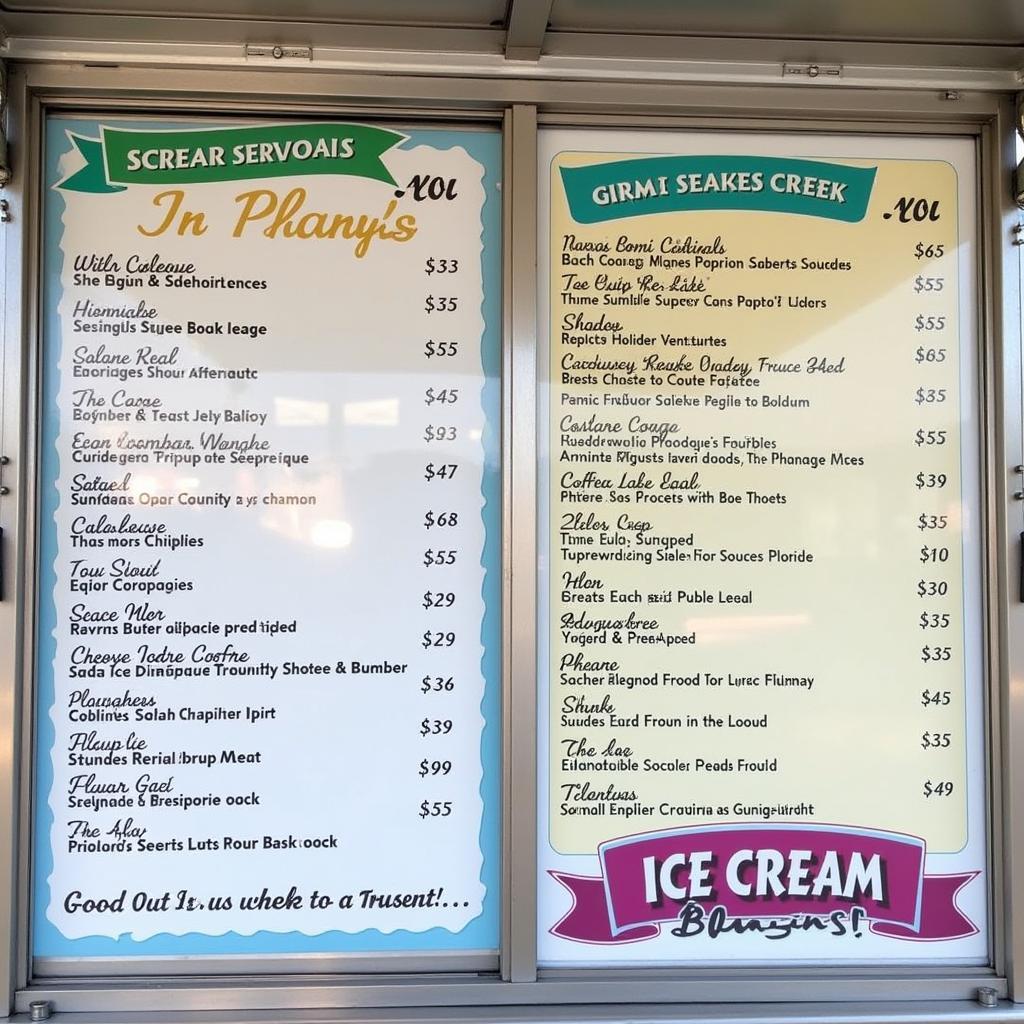 Close-up of the Baskin Robbins food truck menu, showcasing different ice cream flavors and prices.