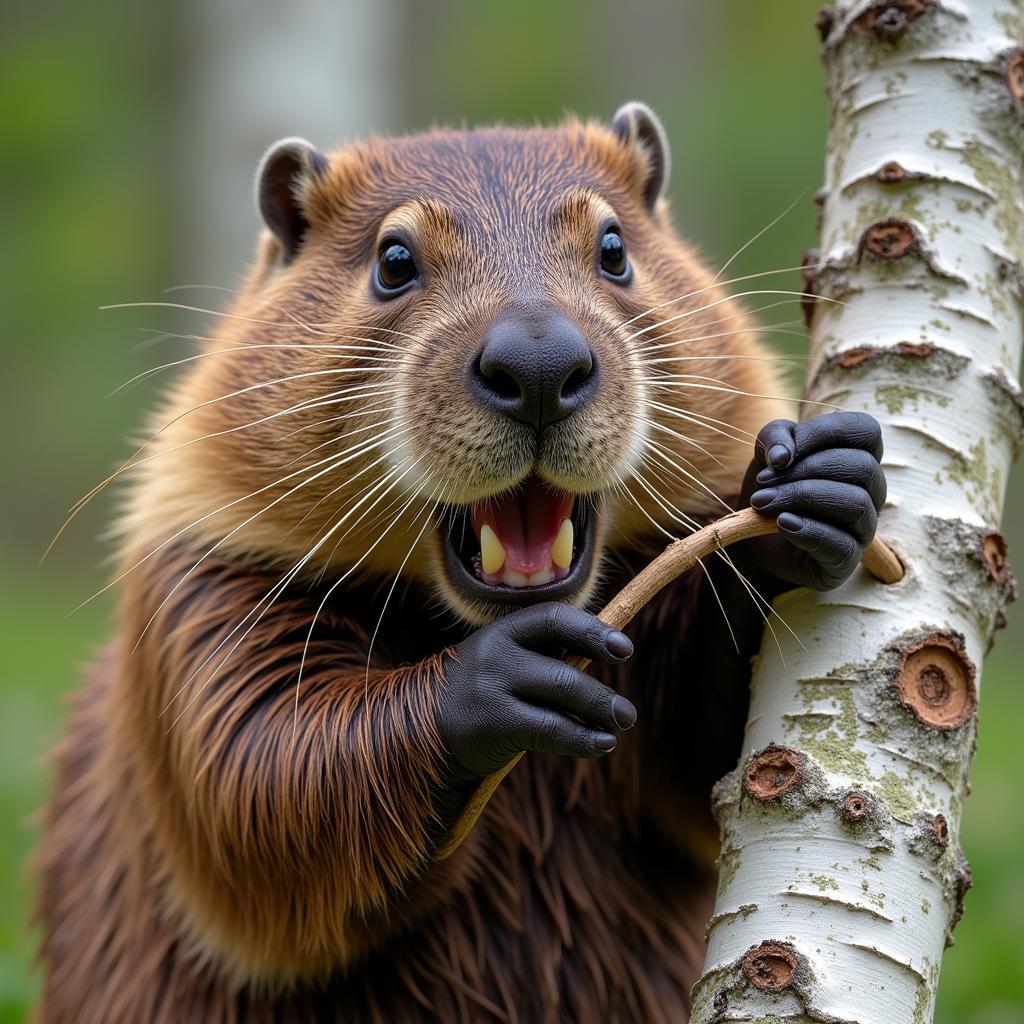 Beaver eating bark from an aspen tree