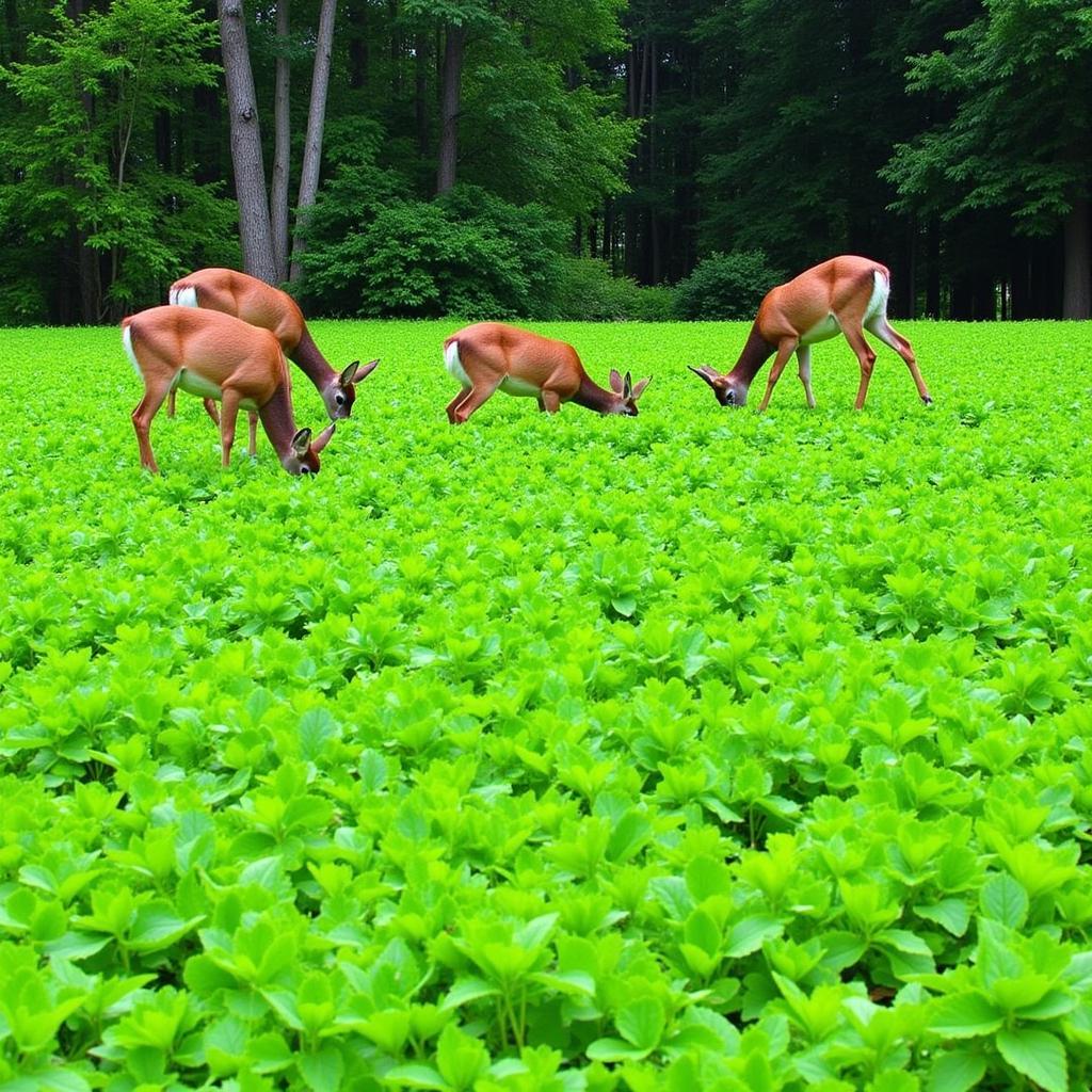 A lush clover plot teeming with deer