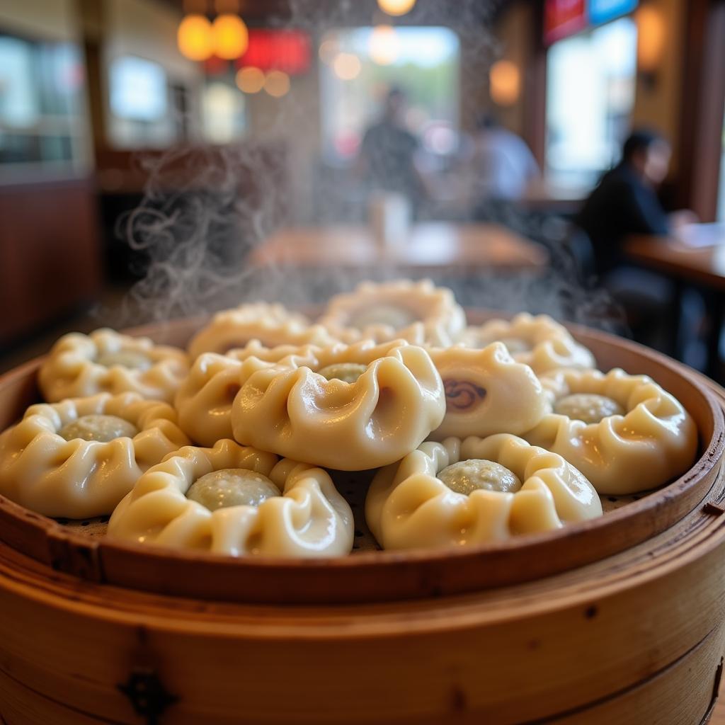 A steaming basket of delicious dumplings in the SGV.