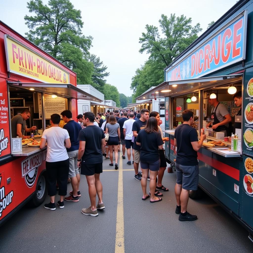 A variety of food trucks lined up at a Long Island food truck festival