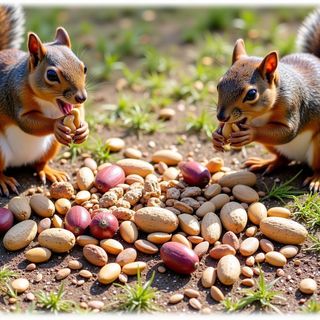 Wild Squirrels Enjoying Nuts and Seeds