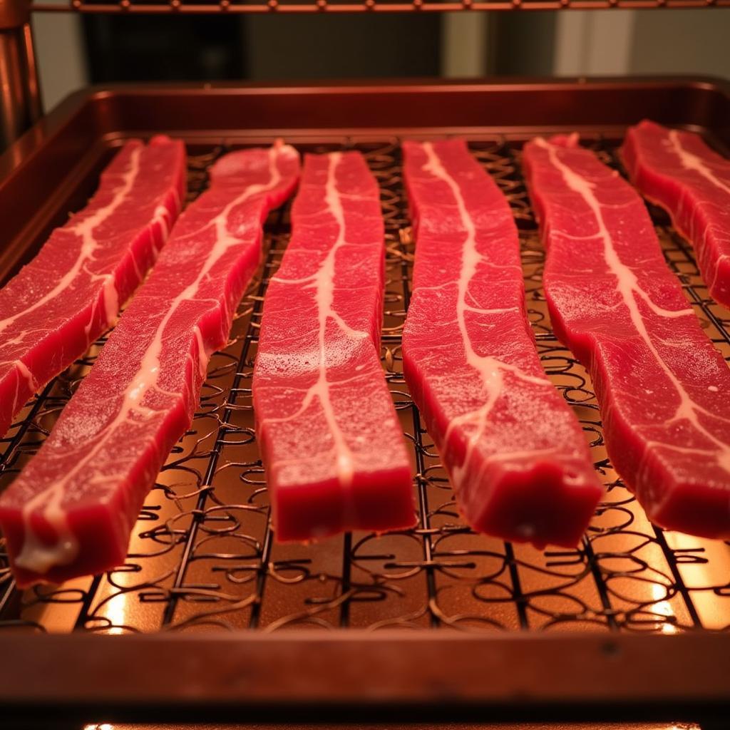 Biltong drying in a food dehydrator