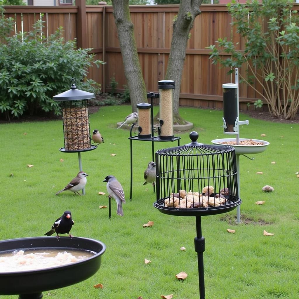 Ideal bird feeding setup in a backyard