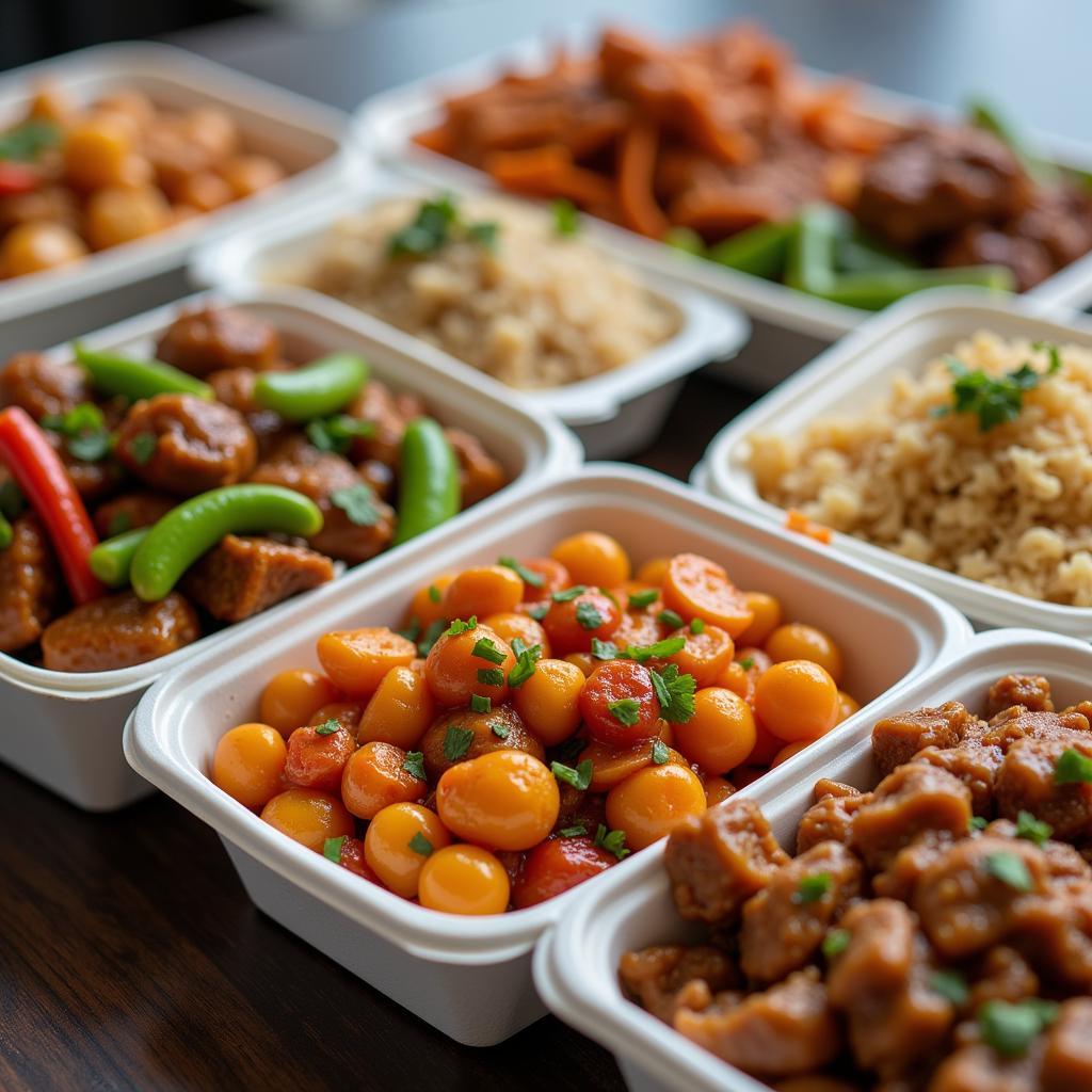 A variety of takeout containers filled with Blue Island Chinese food