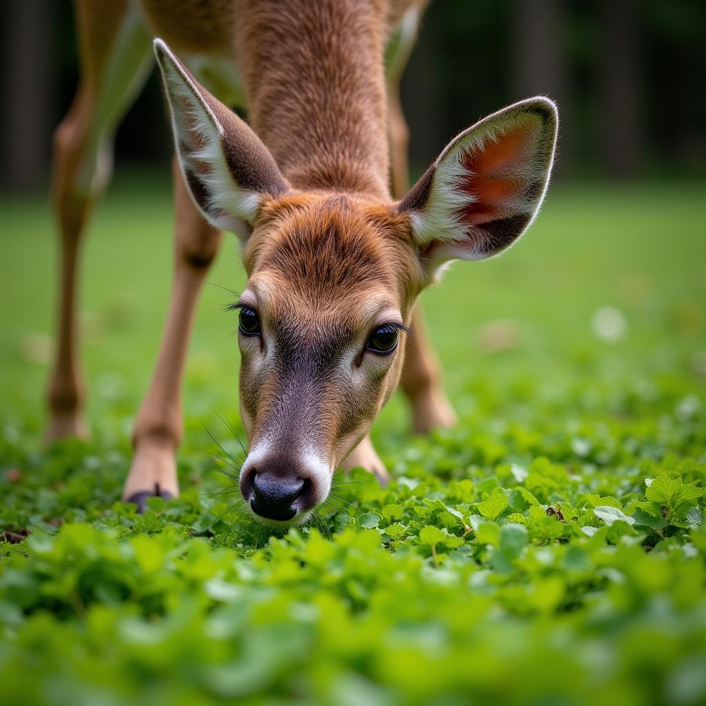 Deer Grazing in a Lush Buckwheat Food Plot