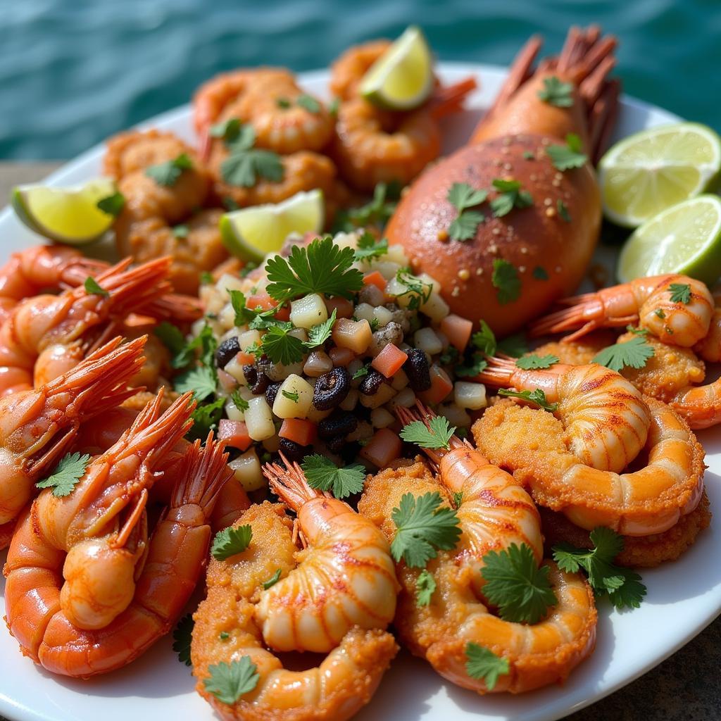 Campeche Seafood Platter: Fresh shrimp, octopus, and fish.