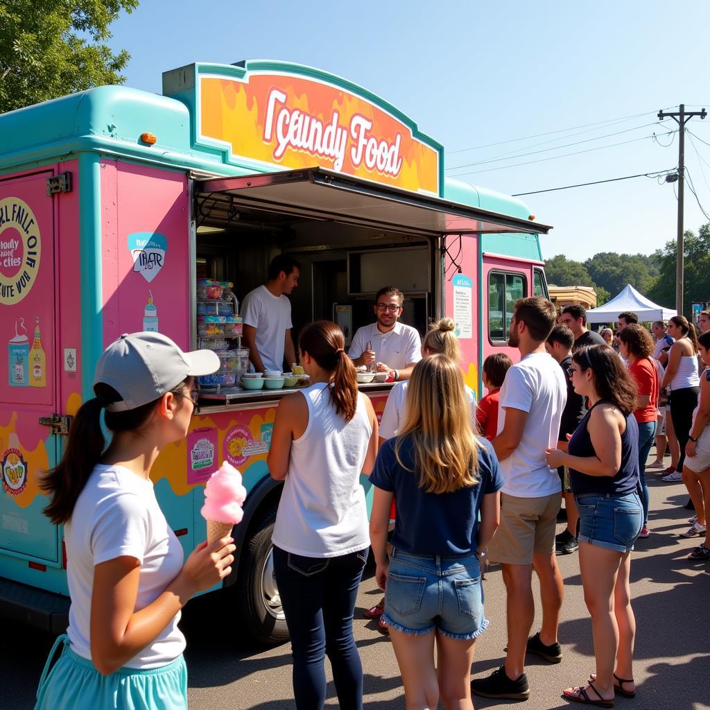 Candy food truck at a bustling food festival