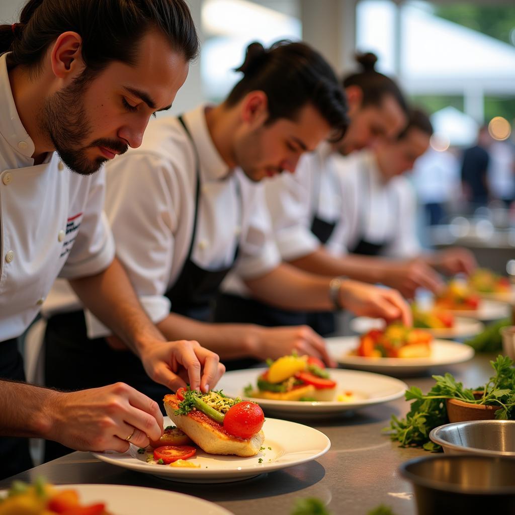 Chefs preparing gourmet dishes at the Casa Pacifica Wine and Wine Festival