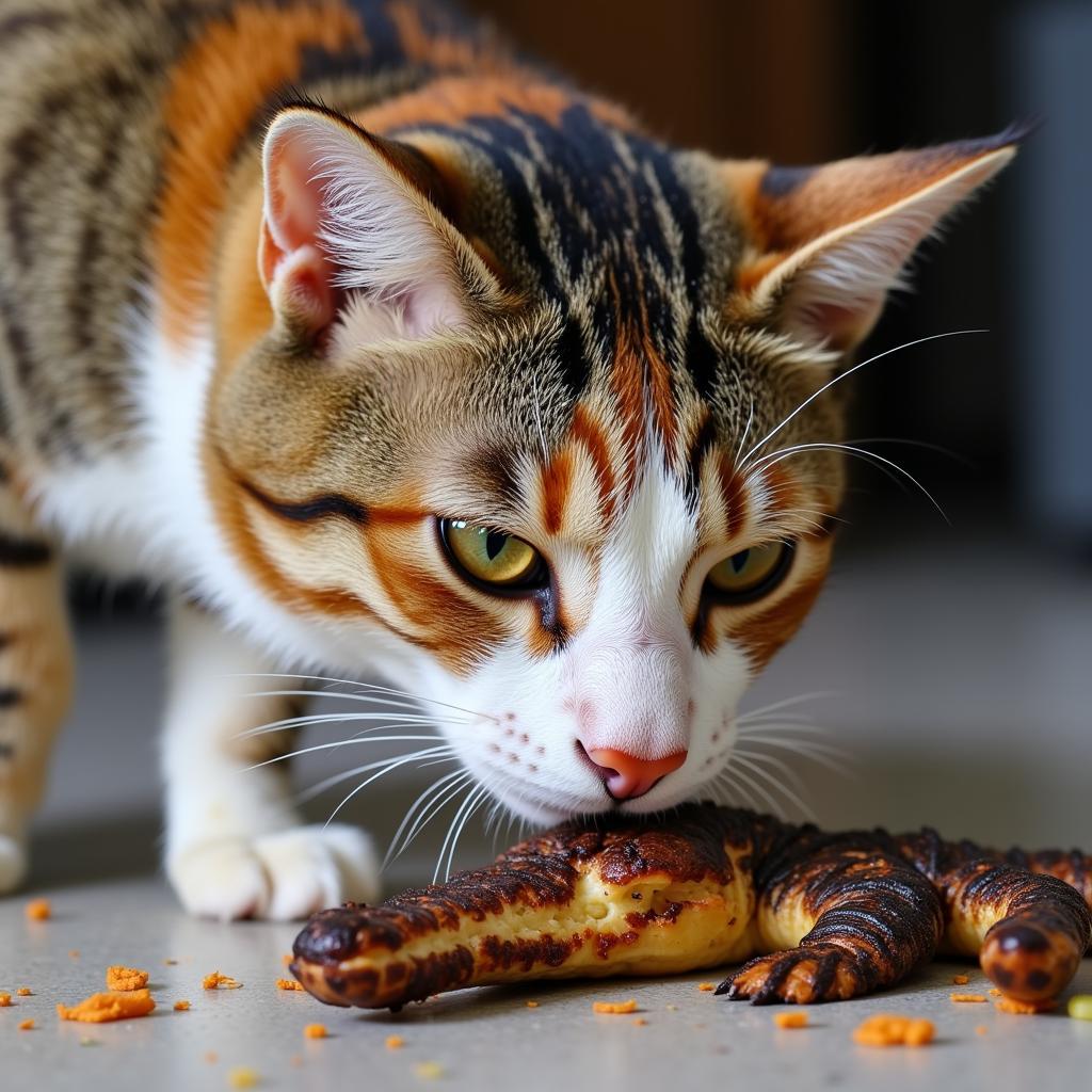 Cat Enjoying Alligator Treat