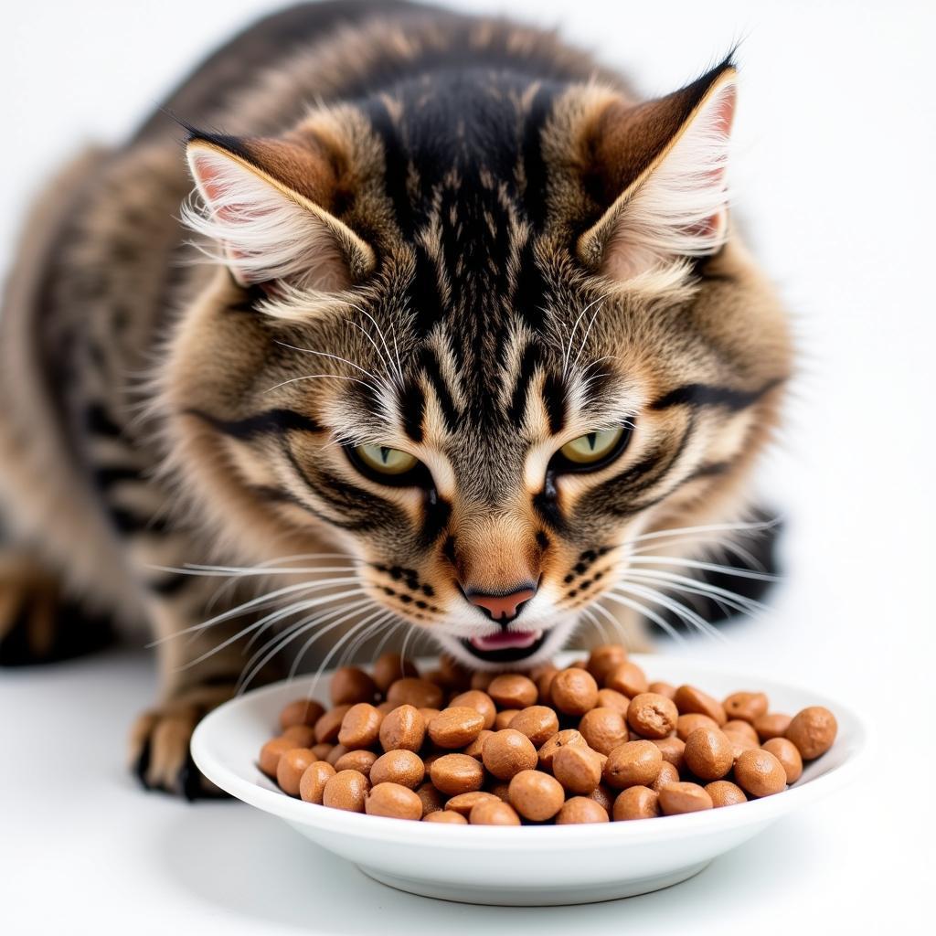 A cat enjoying chicken liver cat food