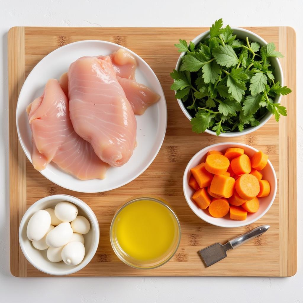 Ingredients for a homemade cat liver diet: Fresh, healthy ingredients laid out on a table ready to be prepared.