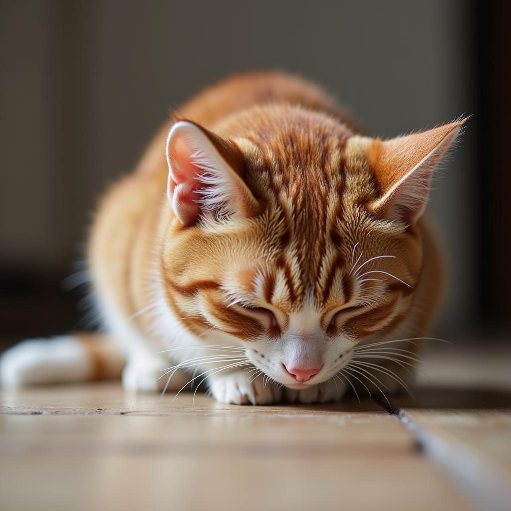 Cat showing signs of digestive discomfort, such as vomiting or diarrhea