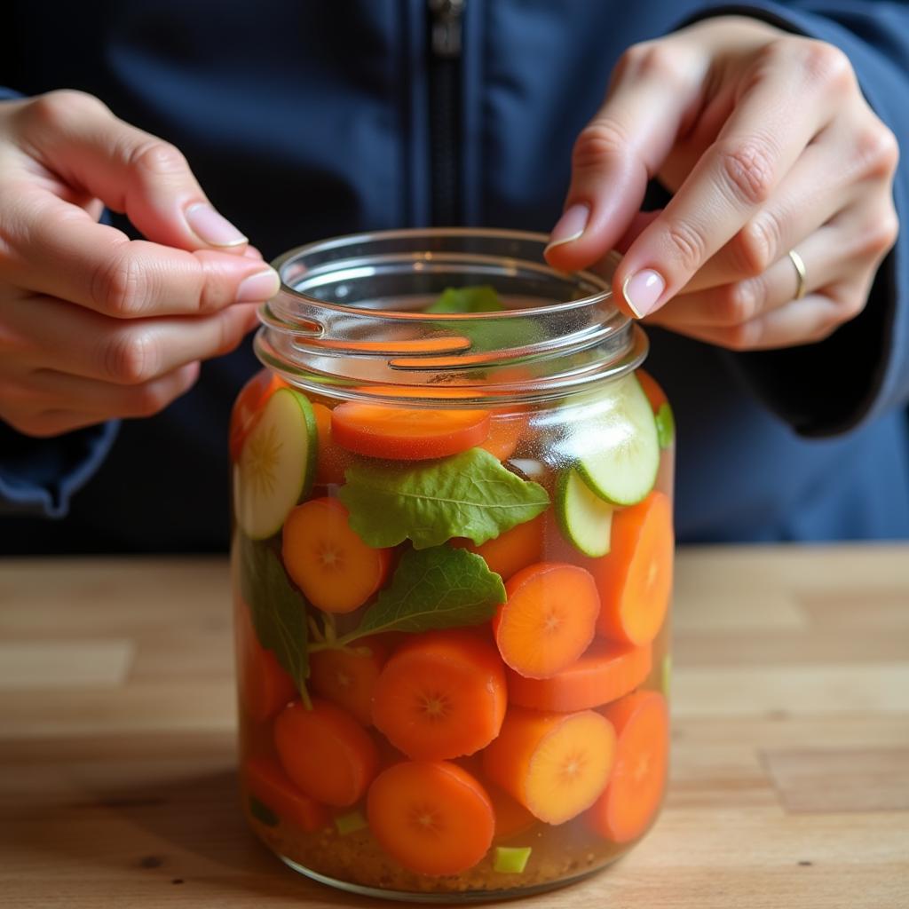 Inspecting Fermented Food Jar