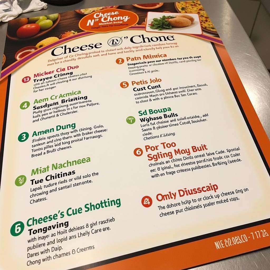 Close-up of the Cheese N Chong food truck menu showcasing different cheese and chong combinations