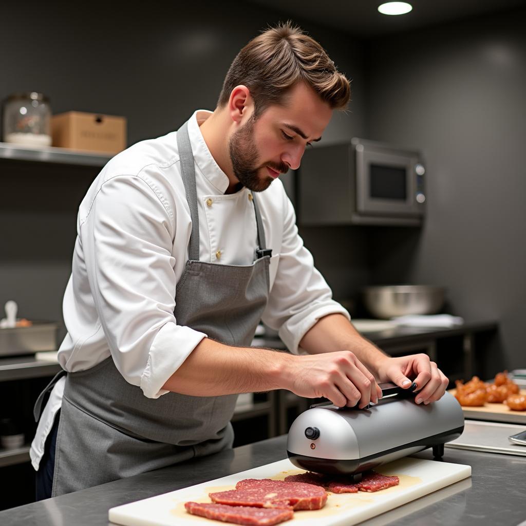 Chef Using Commercial Vacuum Sealer