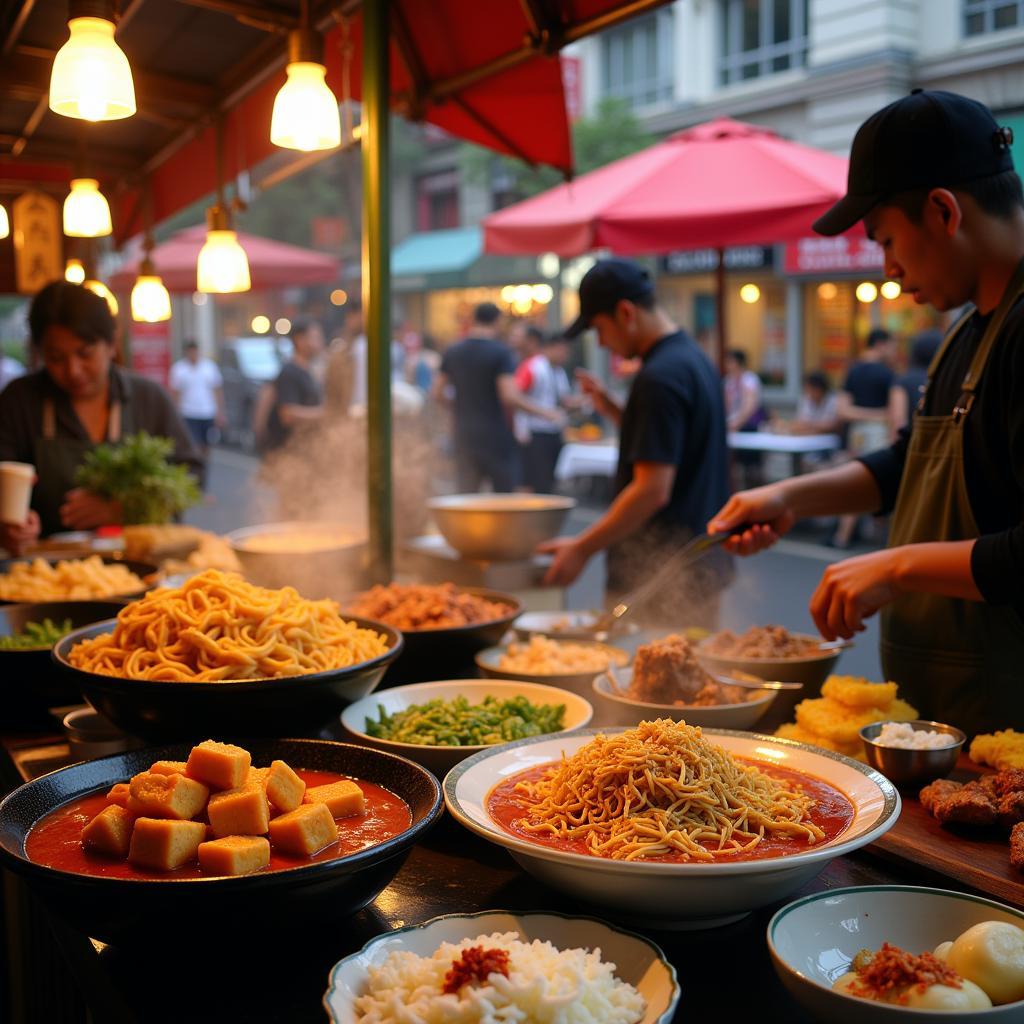 Chengdu street food scene showcasing Mapo Tofu and Dan Dan Noodles