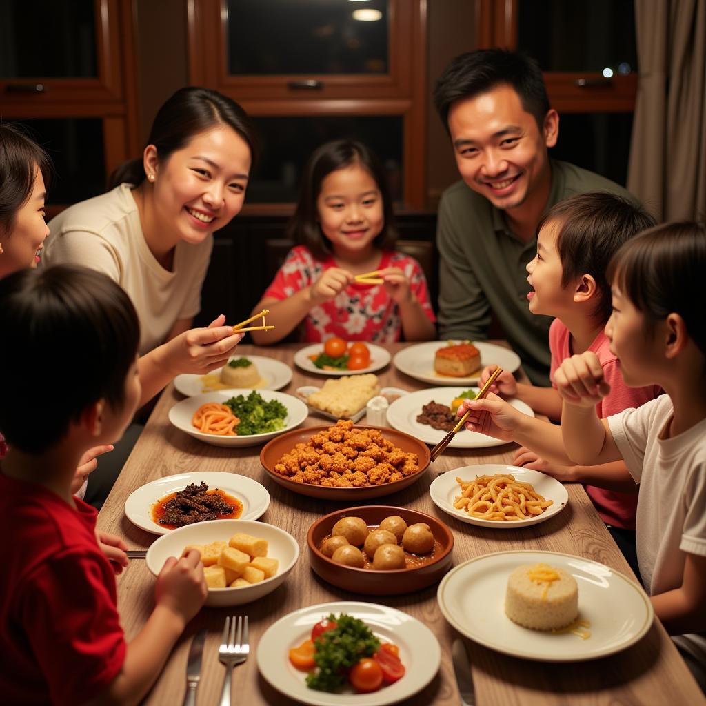 Family Enjoying Chinese Dinner Together