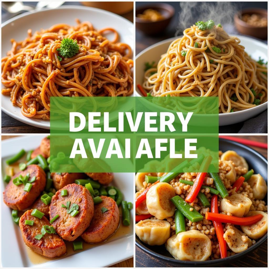 A vibrant collage showcasing various Chinese dishes available for delivery in Reading, PA, including noodles, dumplings, and stir-fries.