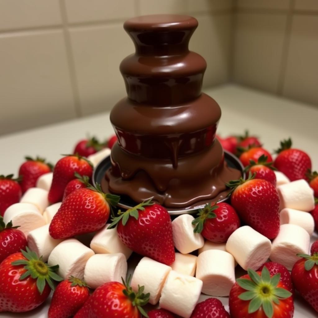 Chocolate Fountain with Strawberries and Marshmallows