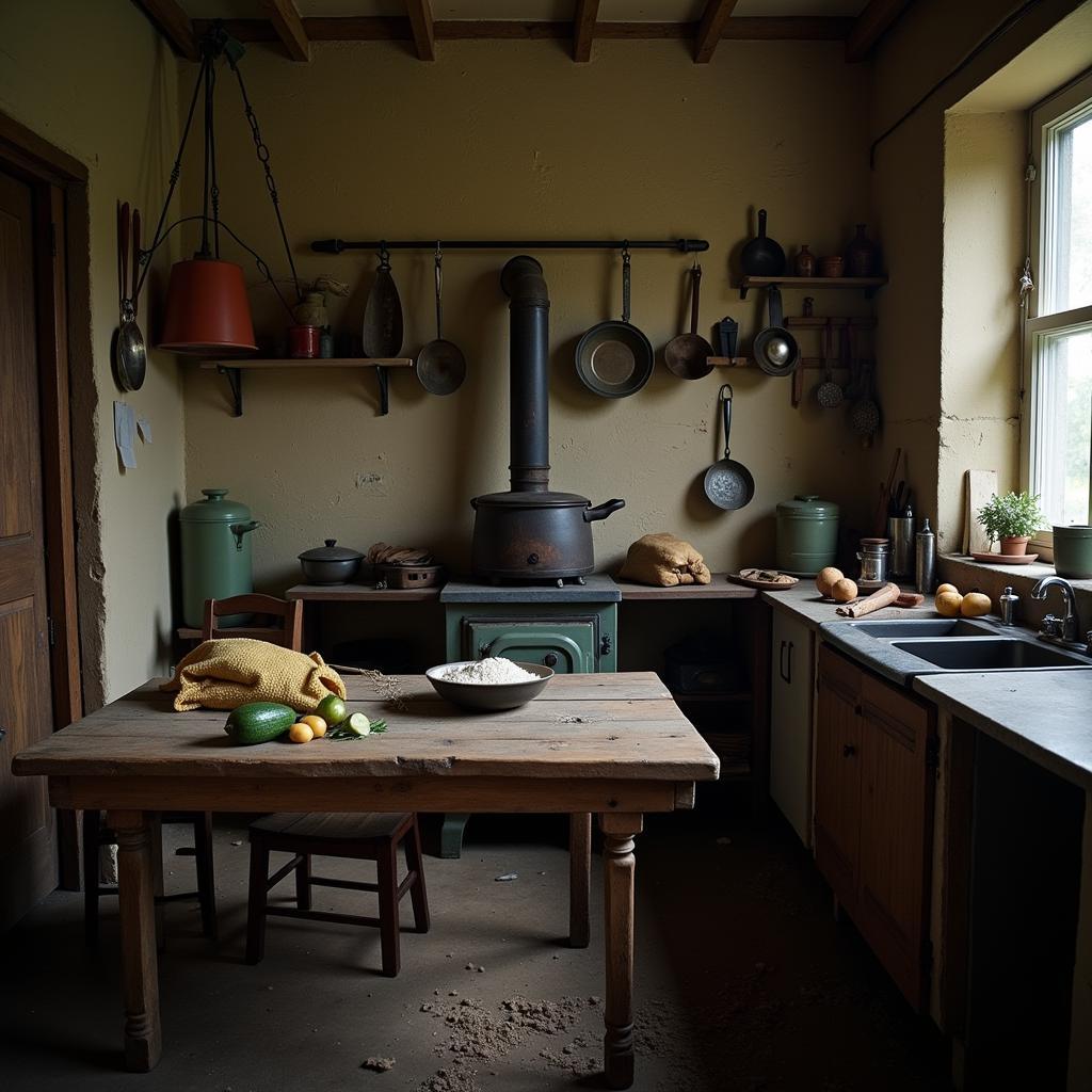 A depiction of a simple Southern kitchen during the Civil War era.