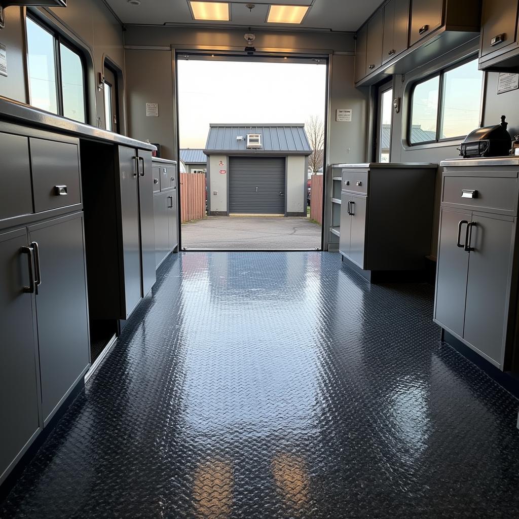 Clean rubber flooring inside a food truck