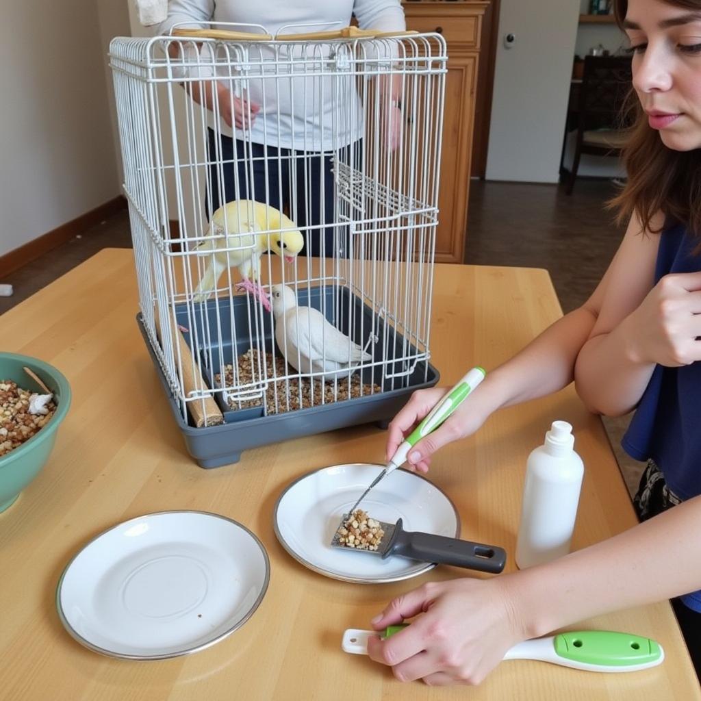 Cleaning Bird Cage Food Dishes