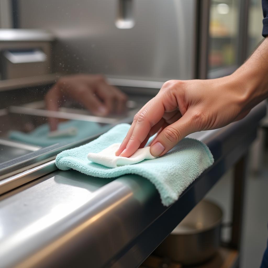 Cleaning a Portable Sneeze Guard with Sanitizer