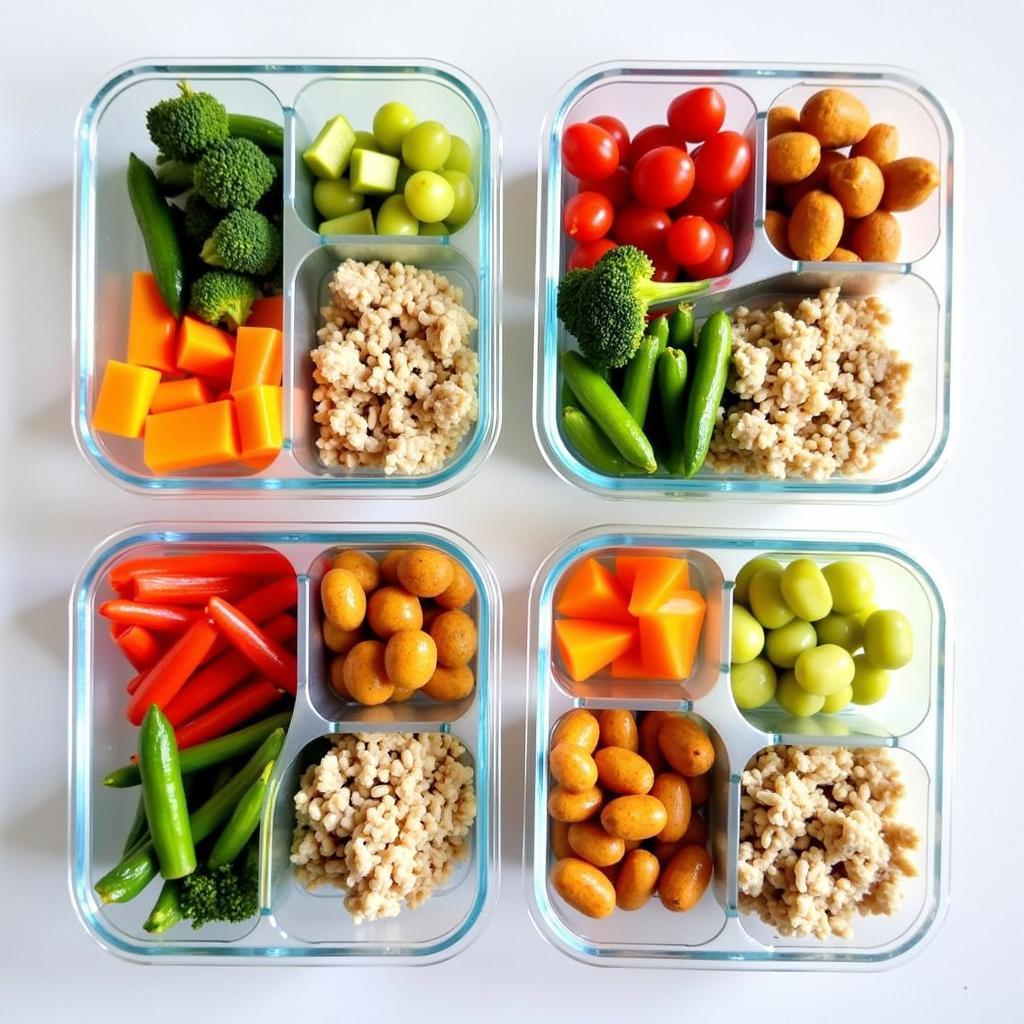 Clear boxes filled with prepped meals for healthy eating