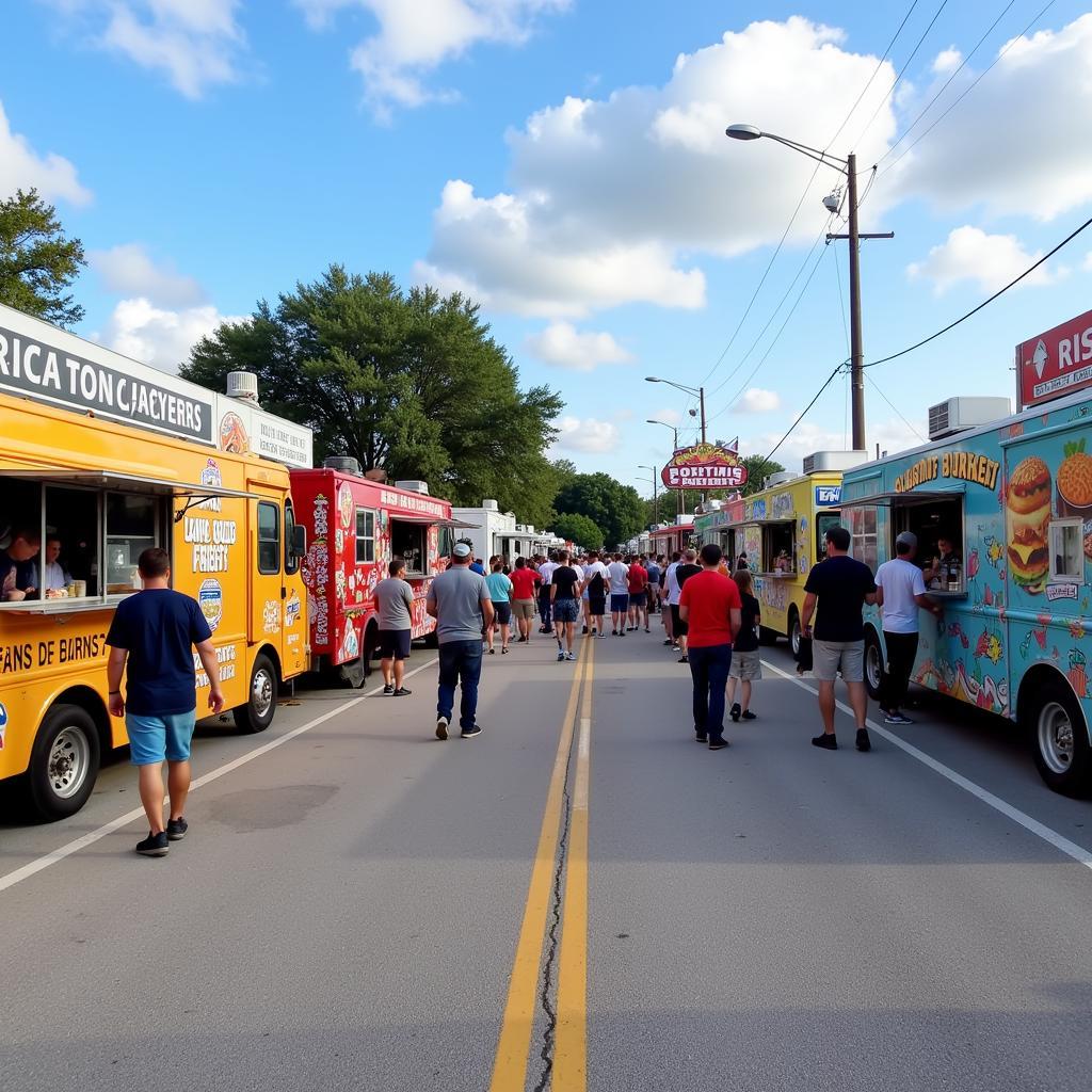 A lineup of various food trucks at a Clermont food truck night