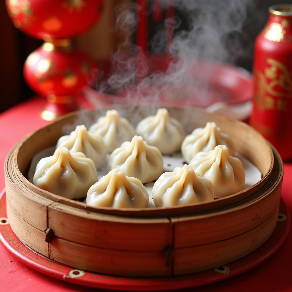 Steaming hot dumplings served during Chinese New Year