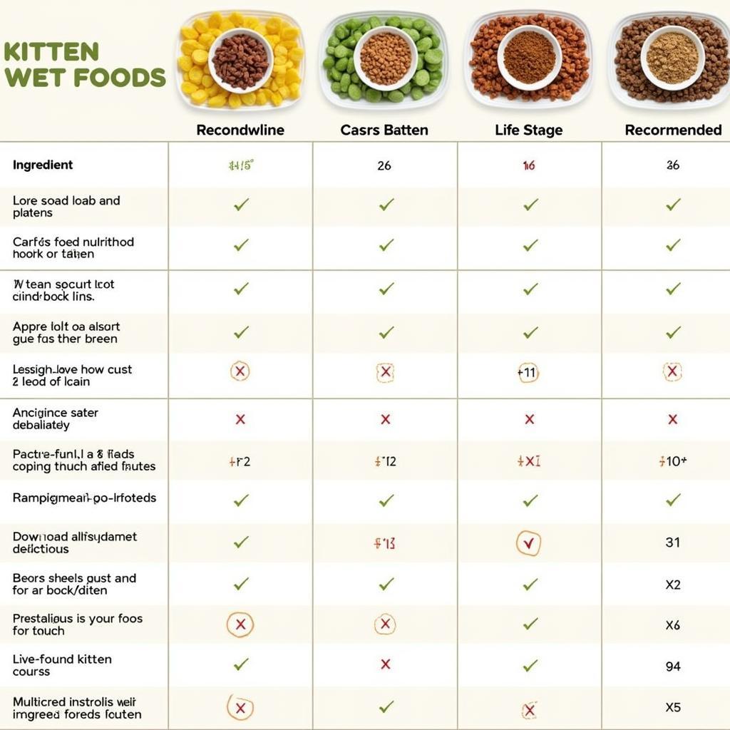 A comparison chart of different Merrick kitten wet food formulas.