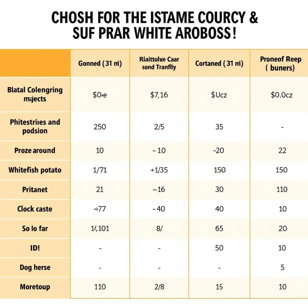 Comparison chart of different whitefish and potato dog food brands