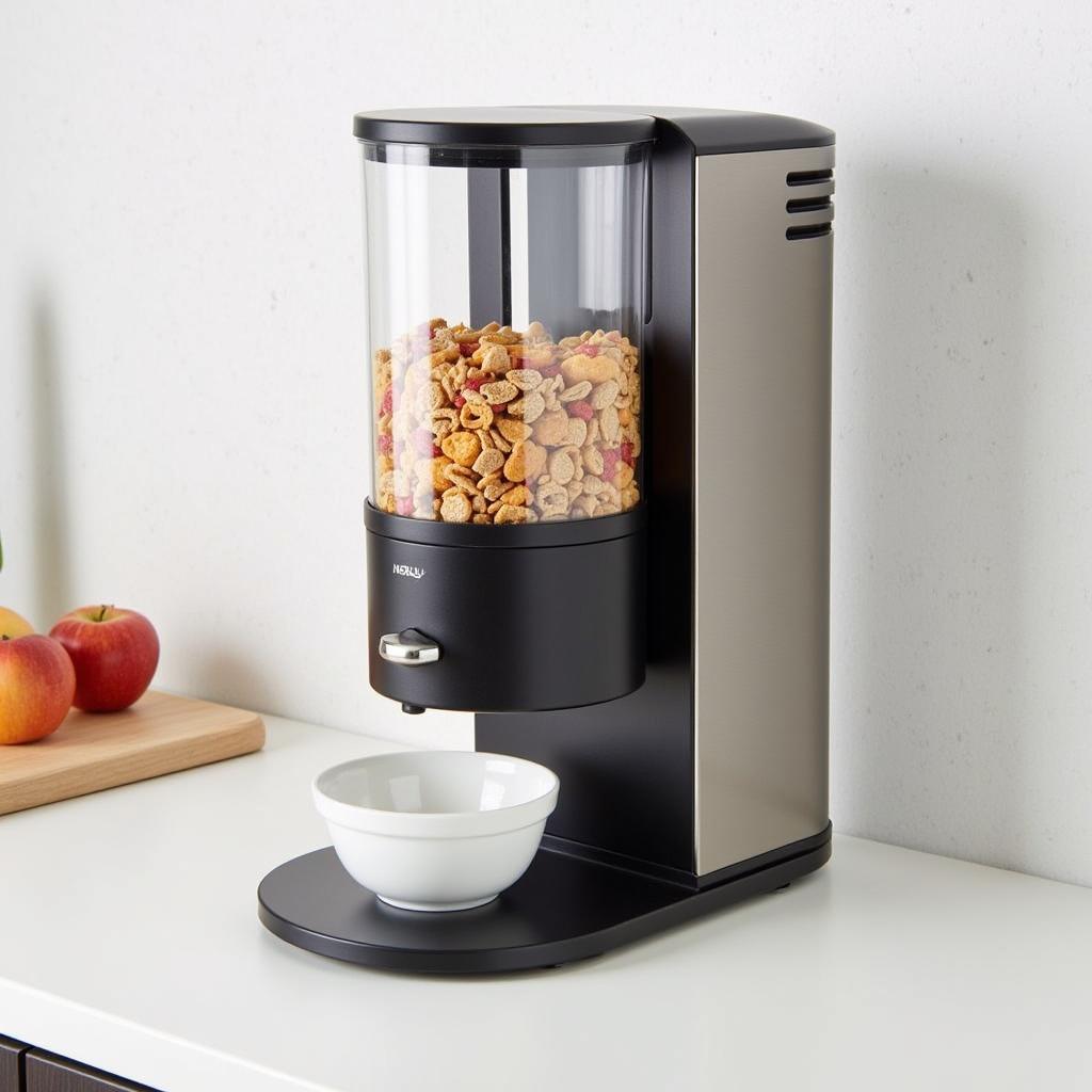 Countertop dried food dispenser filled with cereal