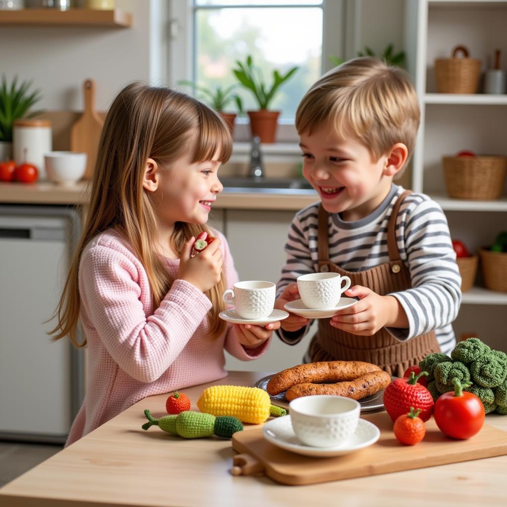 Kids Playing with Crochet Play Food